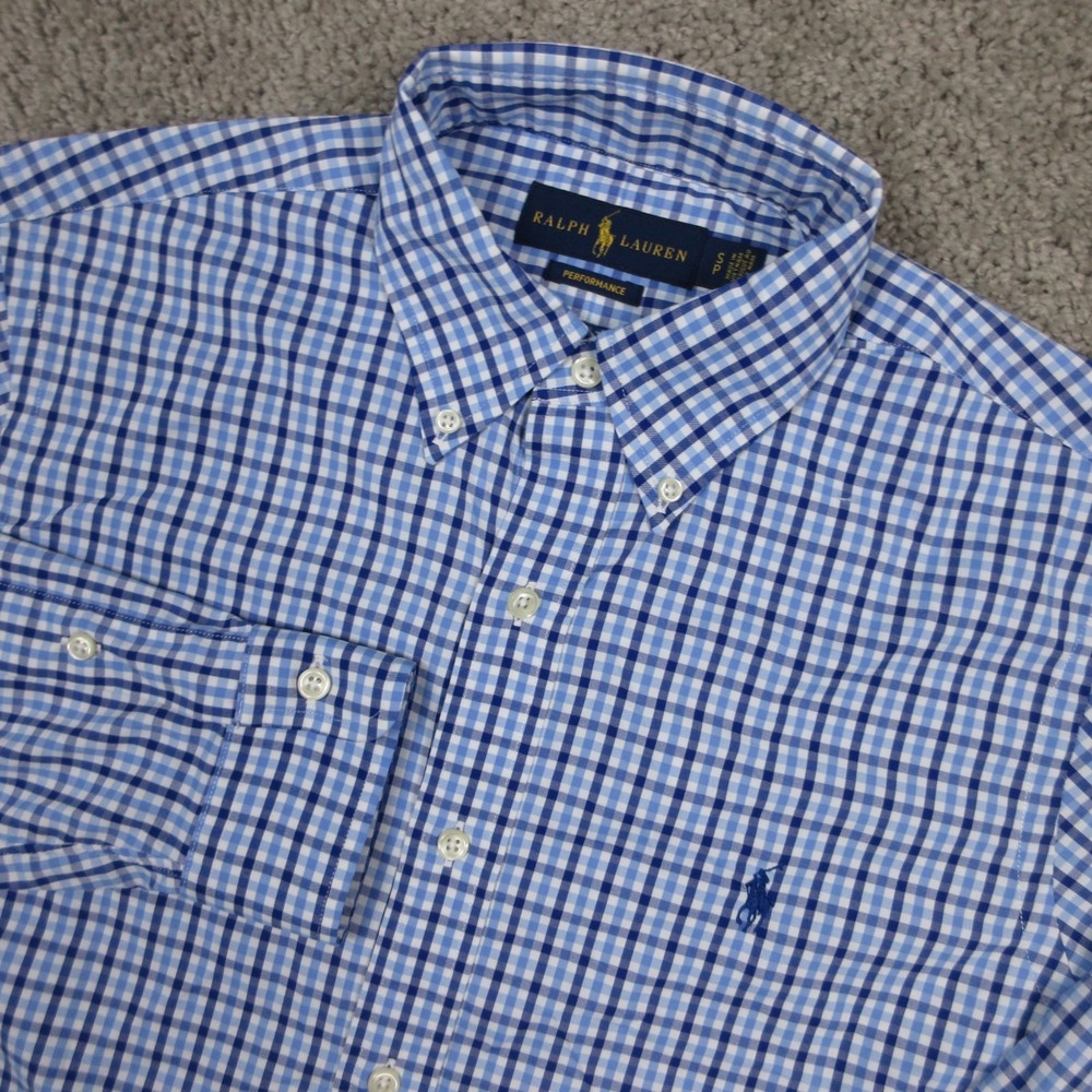 Ralph Lauren Shirt Mens Small Blue Tattersall Check Performance Nylon Button Up